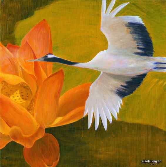 解仑丹顶鹤油画欣赏