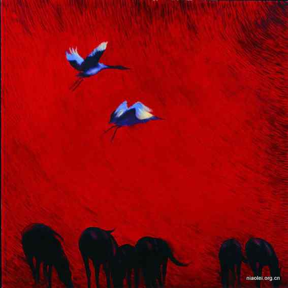 解仑丹顶鹤油画欣赏