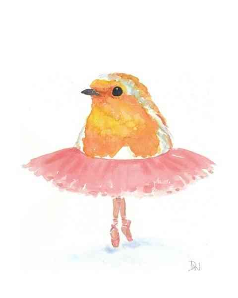 水彩画:美萌的小鸟穿上红裙,舞出我人生