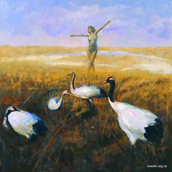 解仑丹顶鹤油画欣赏