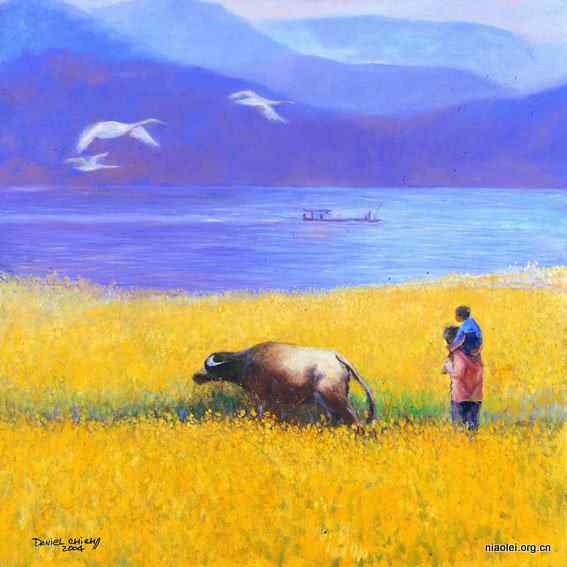 解仑丹顶鹤油画欣赏