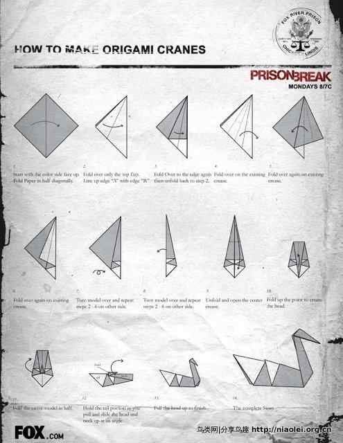Fox官方网站给出的《越狱》纸鹤的折法