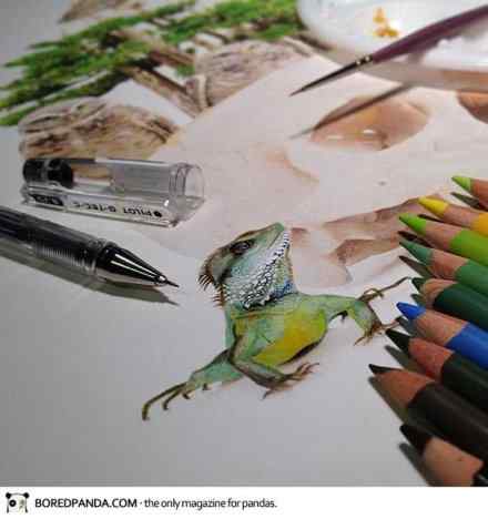 水溶彩铅动物绘画