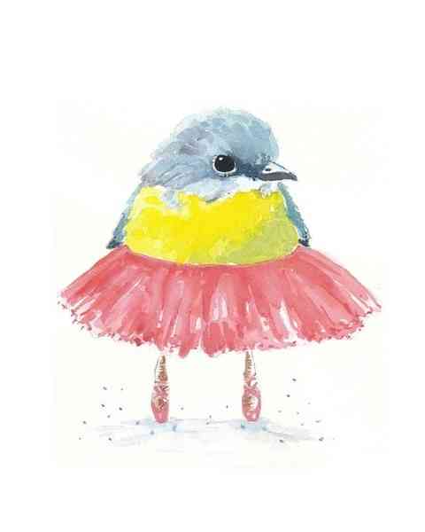 水彩画：美萌的小鸟穿上红裙，舞出我人生