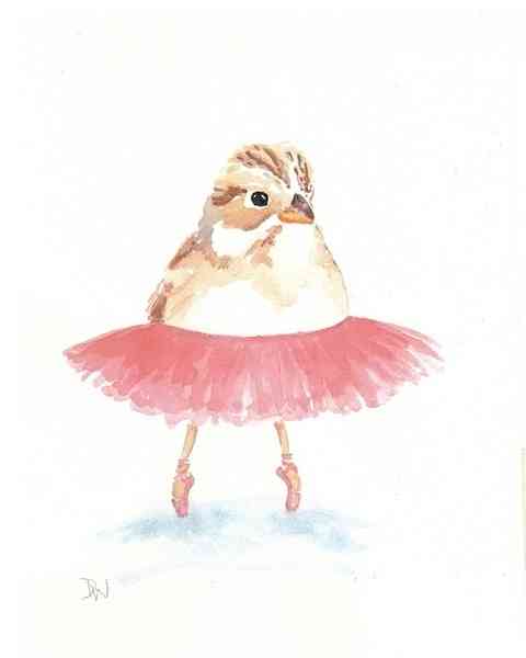 水彩画：美萌的小鸟穿上红裙，舞出我人生