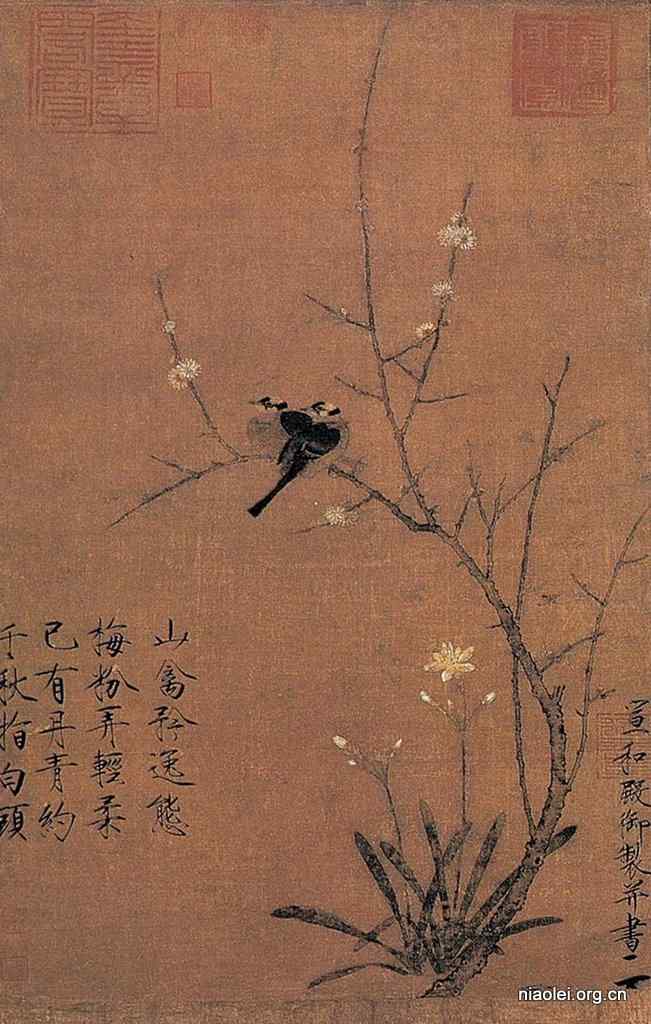 宋徽宗赵佶《腊梅山禽图》